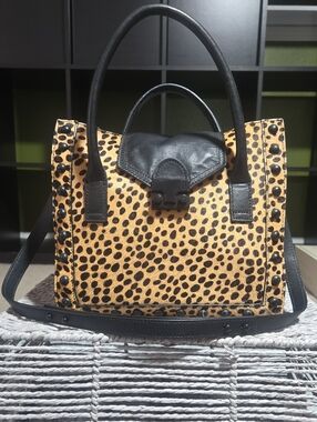 Loeffler Randall Leopard Cheetah Satchel Black & Tan Calf Hair